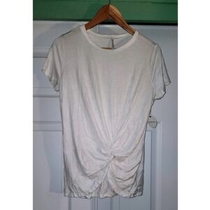Lulus Basics Womens White Twist Front Knot Short Sleeve Crew Neck T-Shirt L NWT